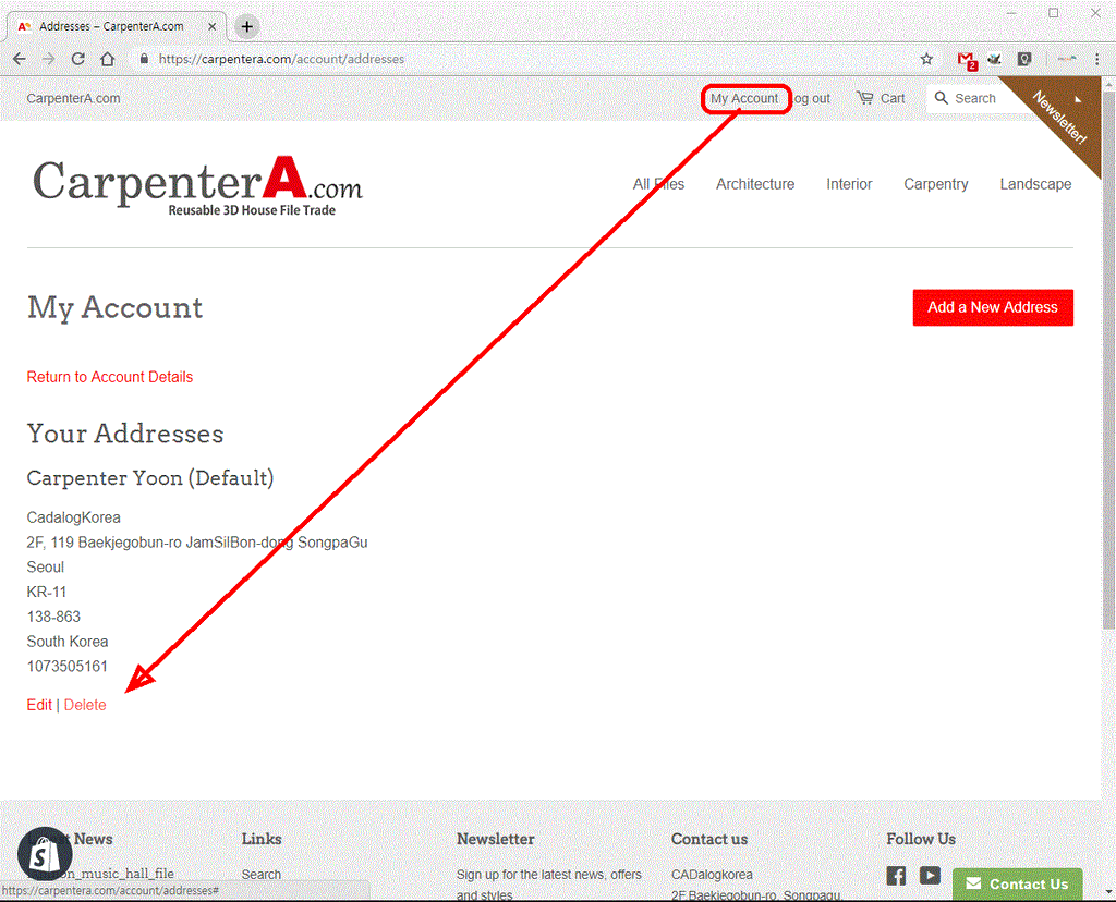 CarpenterA.com 홈페이지가 회원이 자신의 정보를 삭제할 수 있도록 변경되었습니다.